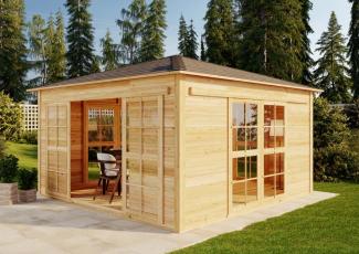 Alpholz Teehaus 360 x 360 cm Gartenhaus aus Holz Holzhaus mit 19 mm Wandstärke Blockbohlenhaus