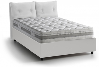 Dmora Einzelbett Albiate, Bettkasten mit Kunstlederbezug, 100 % Made in Italy, Öffnung vorne, inklusive Matratze 80 x 190 cm, Weiß