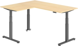 bümö Eckschreibtisch elektrisch höhenverstellbar L-Form: 180 x 160 cm in Ahorn, Gestell graphit - Stehschreibtisch mit Memory-Steuerung, elektrischer XXL Schreibtisch für die Ecke, XDSMW-1908-3-G