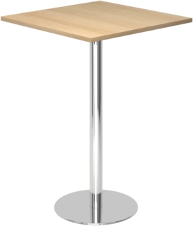 bümö Stehtisch Büro, Bistrotisch eckig 80 x 80 cm - Bartisch Eiche, Stehtisch Holz-Platte, Säule aus Metall verchromt, Buffettisch, Säulentisch, Partytisch, Thekentisch, Hochtisch, Barmöbel, STH88-E-C