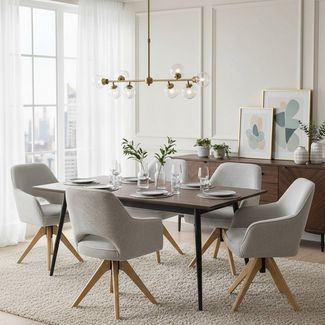 DUBI Möbel Polsterstuhl Mika-Lena, Federkern, Eiche geölt, 360° drehbar im 2er-Set