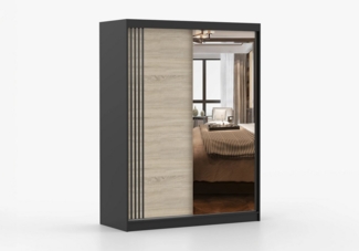 imoebel24 Schwebetürenschrank VISTA 07 150 cm - Schwarz / Sonoma