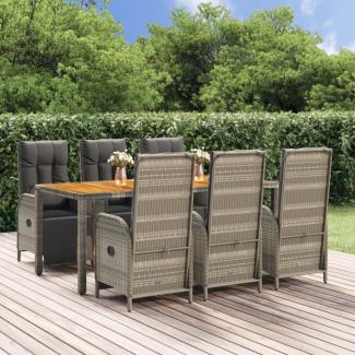 vidaXL 7-tlg. Garten-Essgruppe mit Kissen Grau Poly Rattan 3185048