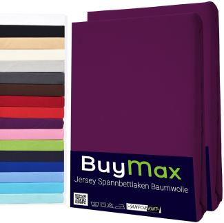 Buymax Spannbettlaken 70x140 cm Doppelpack 100% Baumwolle Kinderbett Spannbetttuch Baby Bettlaken Jersey, Matratzenhöhe bis 15 cm, Farbe Aubergine