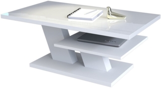 Mazzoni Couchtisch Cliff Weiß Hochglanz Tisch Wohnzimmertisch 110x60x45cm