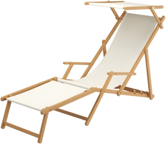 Gartenliege Sonnenliege weiß Liegestuhl Fußteil Sonnendach Deckchair Holz Gartenmöbel 10-303NFS