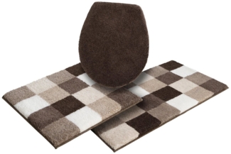 Grund Badematte Mosaik, Badvorleger, Badezimmer Teppich, sehr weich, Höhe 20 mm, rutschhemmend beschichtet, fußbodenheizungsgeeignet, Kunstfaser, rechteckig, 3-tlg. Hänge-WC Set, angenehm weich, auch als 3 teiliges Set erhältlich, Made in Europe
