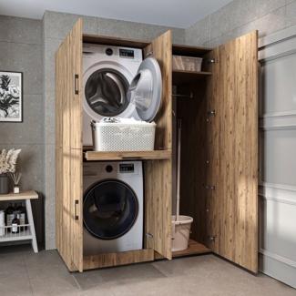 Roomart Waschmaschinenumbauschrank Roomart Dora 130 cm (Waschmaschinenschrank DORA für Trockner & Waschmaschine in 4 Farben)