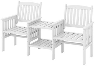 COSTWAY Gartenbank, mit Tisch, 2-Sitzer Bank mit 5cm Schirmloch, bis 330 kg