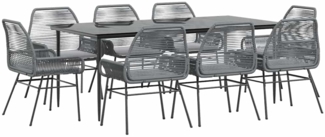 vidaXL 9-tlg. Garten-Essgruppe mit Kissen Grau Poly Rattan Glas 3334484