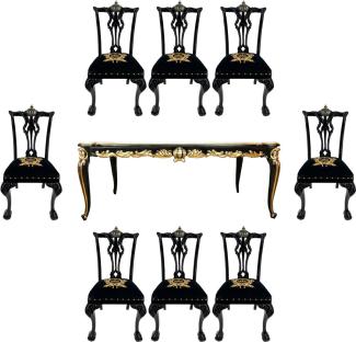 Pompöös by Casa Padrino Barock Luxus Esszimmer Set Krone Schwarz / Gold - Pompööser Barock Esstisch mit Glasplatte und 8 Stühlen designed by Harald Glööckler - Esszimmer Möbel im Barockstil