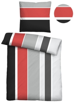 Traumhaft schlafen - Castell - Markenbettwäsche Baumwoll Renforce Bettwäsche 0040562 LÄNGSBALKEN, rot, 1x 135x200 cm + 1x 80x80 cm