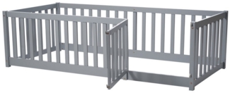 Ulife Kinderbett Bodenbett Holzbett, Holzboden Bettrahmen mit Zaun und Tür, ohne Matratze und Lattenrost,90x200 cm
