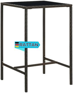 Garten-Bartisch JONI Braun 70x70x110 cm Poly Rattan und Glas | Gartentisch Rattan Bistrotisch Outdoortisch Terrassentisch