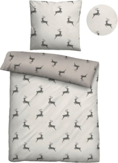 biberna 0840508 Melange-Flanell Bettwäsche HIRSCH KLEIN, kitt, 1x 155x220 cm + 1x 80x80 cm