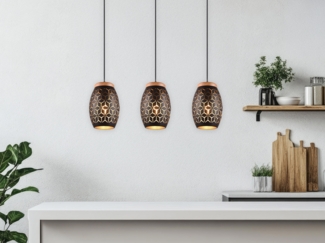 Trio Leuchten Pendelleuchte Bidar 3xE27, schwarz, gold