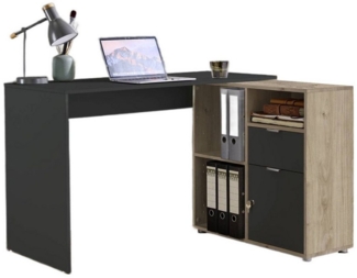 BMG Möbel Eckschreibtisch LENI (Schreibtischplatte mit Regal), Breite 110 cm, spiegelverkehrt montierbar, abschließbare Tür