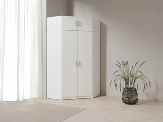 Vente-unique - Eckkleiderschrank mit 2 Türen + Aufsatz - 117 cm - Weiß - BELOMY