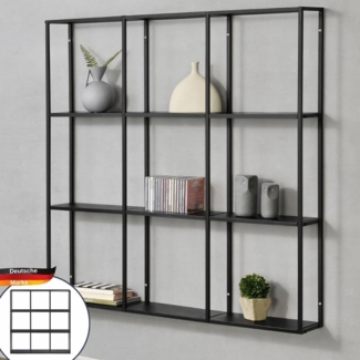 DELUKE® Wandregal Schwarz Metall RUCOM - 100x18x110cm Hängeregal Metall Schweberegal Schwarz Bücherregal Wand hängend Fächerregal schwebend