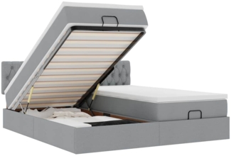 vidaXL Ottoman-Bett mit Matratzen & LEDs Hellgrau 200x200 cm Stoff 3312871