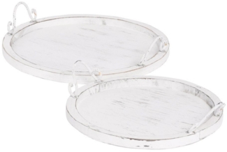 Grafelstein Tablett 2tlg. Tablett COTTAGE weiß shabby chic Holztablett rund mit Metallgrif