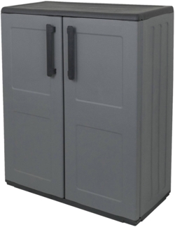 Dmora Arisa Outdoor-Garderobe, Mehrzweck-Balkonschrank, Outdoor-Schrank mit 2 Türen, 100 % Made in Italy, 68 x 37 x 84 cm, kariertes Finish, Grau und Schwarz