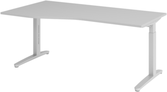 bümö Schreibtisch höhenverstellbar 180x100 cm in grau, Metallgestell in silber - Bürotisch groß, höhenverstellbarer Büroschreibtisch, Computertisch & PC Tisch Büro, X18-5-SS
