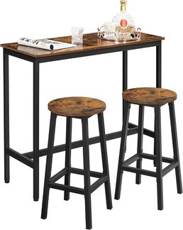Songmics 'Vasagle' Bartisch-Set mit 2 Barhockern, Industrie-Design, vintagebraun-schwarz