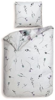 Heckett and Lane Bettwäsche Heckettlane Satin Bettwäsche 135x200 Avalia White Veilchen Blüten lila, Mako-Satin, 2 teilig, für den Sommer und Winter