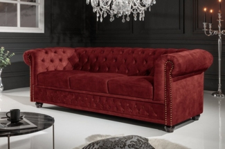 riess-ambiente Sofa CHESTERFIELD 205cm rot - Samt, Federkern-Polsterung, Rundum Bezug, Einzelartikel 1 Teile, 3-Sitzer Couch mit Knopfheftung & Goldnieten - ideal für Wohnzimmer