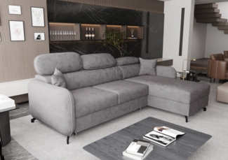 AX LIVING Ecksofa mit Schlaffunktion Ribella 5 L-Form 265cm, Samt in Grau Rechts