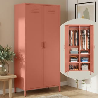 skølm 'Atria' Kleiderschrank, Metall, 170x45x80 cm, terrakotta, Garderobe mit 4 Fächern und 2 Kleiderstangen