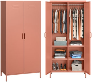 skølm 'Atria' Kleiderschrank, Metall, 170x45x80 cm, terrakotta, Garderobe mit 4 Fächern und 2 Kleiderstangen