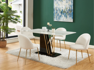 Vente-unique - Stuhl 6er-Set - Bouclé-Stoff & Metall - Weiß - MELBOURNE