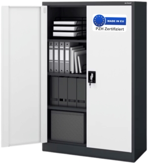 Aktenschrank abschließbar KADO - 4 Ebenen verstellbar, Flügeltüren | Metallschrank Werkstatt Mehrzweckschrank Büroschrank aus Stahl Werkzeugschrank, 140x90x40cm Anthrazit-Weiß
