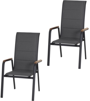 SIENA GARDEN Tesoro HB Stapelsessel 2er-Set Alu, Textil, Teak FSC 100 %