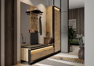 yourhouse24 Garderoben-Set Garderobe QUANT mit Spiegel für das Vorzimmer LED