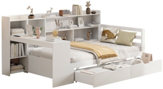 Odikalo Schlafsofa Schlafcouch Schrankbett 90x200 140x200 Massivholz, Schlafsofa aus Massivholz, 90x200 140x200, Mit Schreibtisch Bücherregal Ablagefächern und Regalen, Mit 2 großen Ablagefächern, Multifunktionales Holzbett