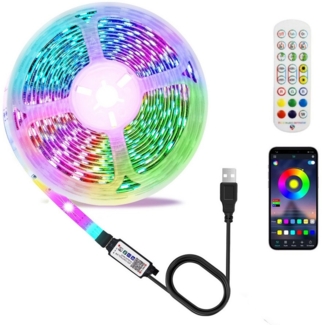POPOLIC LED-Streifen Led Strip 15m RGB LED-Lichterkette mit Fernbedienung Bluetooth, Led Lichtband Leiste Band Musik Sync Dimmbar Farbwechsel