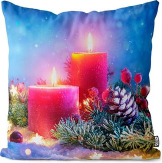 VOID Kissenbezug, (1 Stück), Adventskranz Weihnachten Feiertage Advent Kerze Kranz ration Winter S