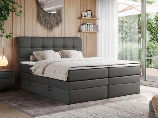 Boxspringbett, Polsterbett, Bett, Schlafzimmer - ERNI-KING - 140x200cm - Dunkelgrau Kunstleder - H4