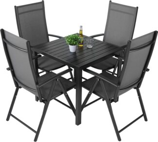 TLGREEN Gartenlounge-Set Gartenmöbel-Set,Balkonmöbel-Set,Aluminium-Sitzgruppe, (4pcs Aluminium Klappbar Hochlehner Gartenstuhl & WPC Quadratisch, 5-tlg), 4 x 7-fach Verstellbare Hochlehner-Klappstühle mit Tisch, Wetterfest