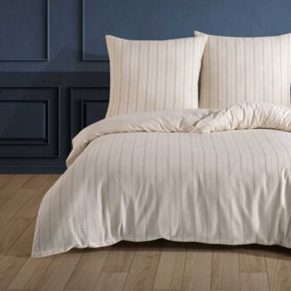 Buymax Bettwäsche Luxury Natur Bettwäsche, Premium Qualität, Slub Yarn Dyed: 100% Baumwolle, 2 teilig, 135x200 cm, Bettbezug-Set, Reißverschluss, Premium Qualität, gestreift