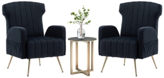 LVHOM Sessel Nadelstreifen Loungesessel (dicke Polsterung mit Samtbezug, golden Metallbeinen und 2 Seitentaschen, 2-St), für Wohnzimmer, Büro, Schlafzimmer, Wartezimmer, Lobbys