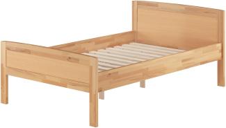 Einzelbett Überlänge 120x220 Buche hohes Seniorenbett V-60.72-12-220Rollrost inkl.