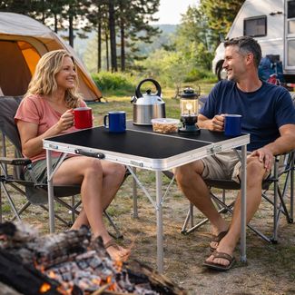 XL Campingtisch schwarz klappbar mit Tragegriff Alu 80x80x70cm