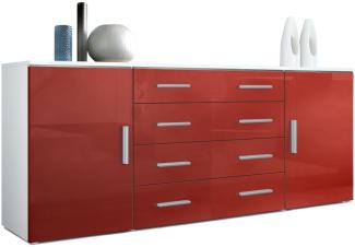 Vladon Sideboard Faro V2, Kommode mit 2 Türen und 4 Schubladen, Weiß matt/Bordeaux Hochglanz (166 x 72 x 35 cm)