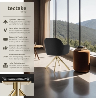 tectake Esszimmerstuhl Samt-Drehstuhl Lona mit dicker Polsterung (Set, 2 St), Große Sitzschale mit extra dicker Polsterung mit Schaumstofffüllung