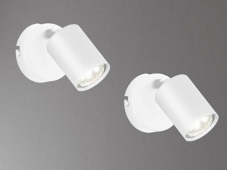 meineWunschleuchte LED Wandstrahler, LED wechselbar, Warmweiß, 2er SET Aufbauspots Innen, Wand Leselampen Bett Weiß Ø 8cm
