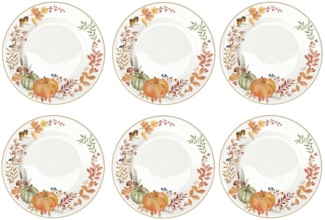 EasyLife Speiseteller Harvest, Spülmaschinengeeignet, Mehrfarbig, Motiv: Kürbis, Blätter + Karos